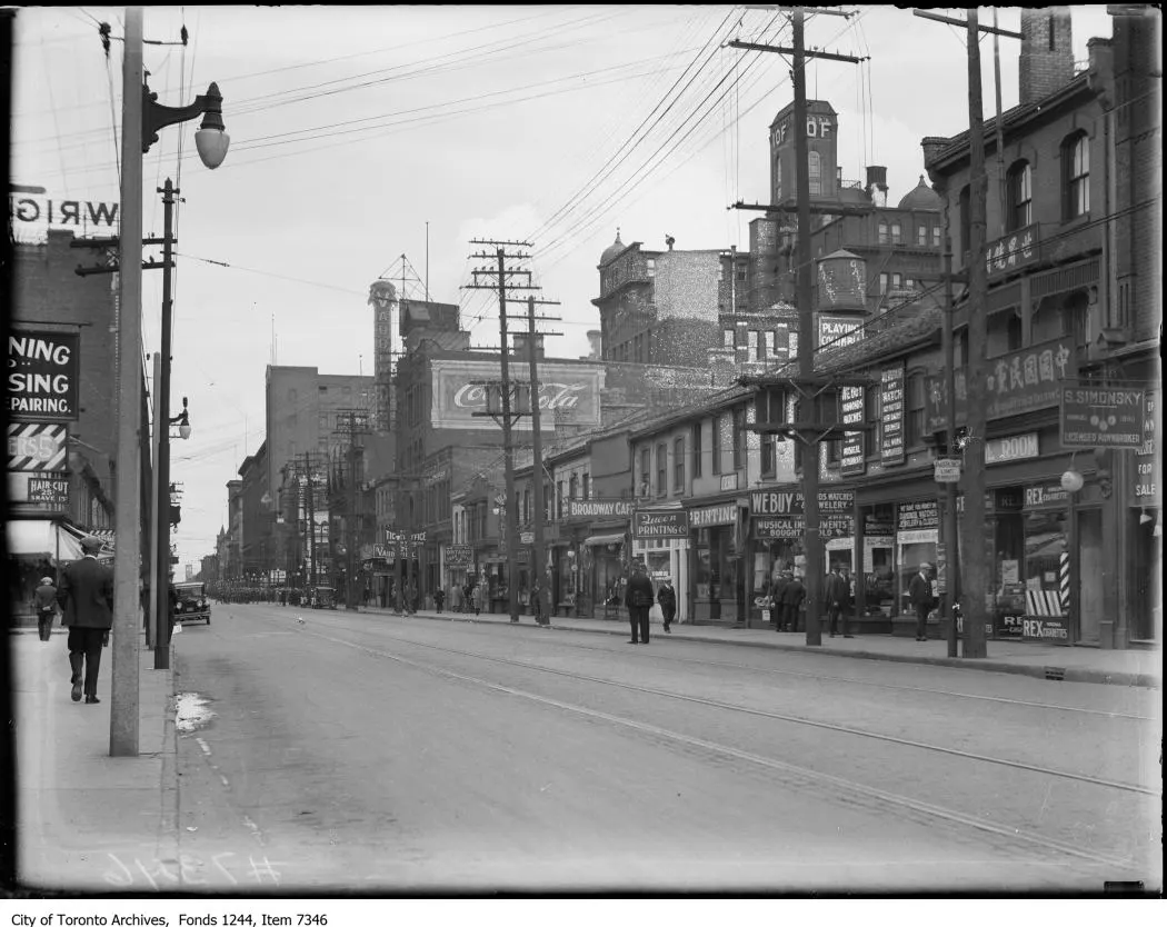 Historic Architecture near Bay Street - Queen St West looking East from York St (1926)